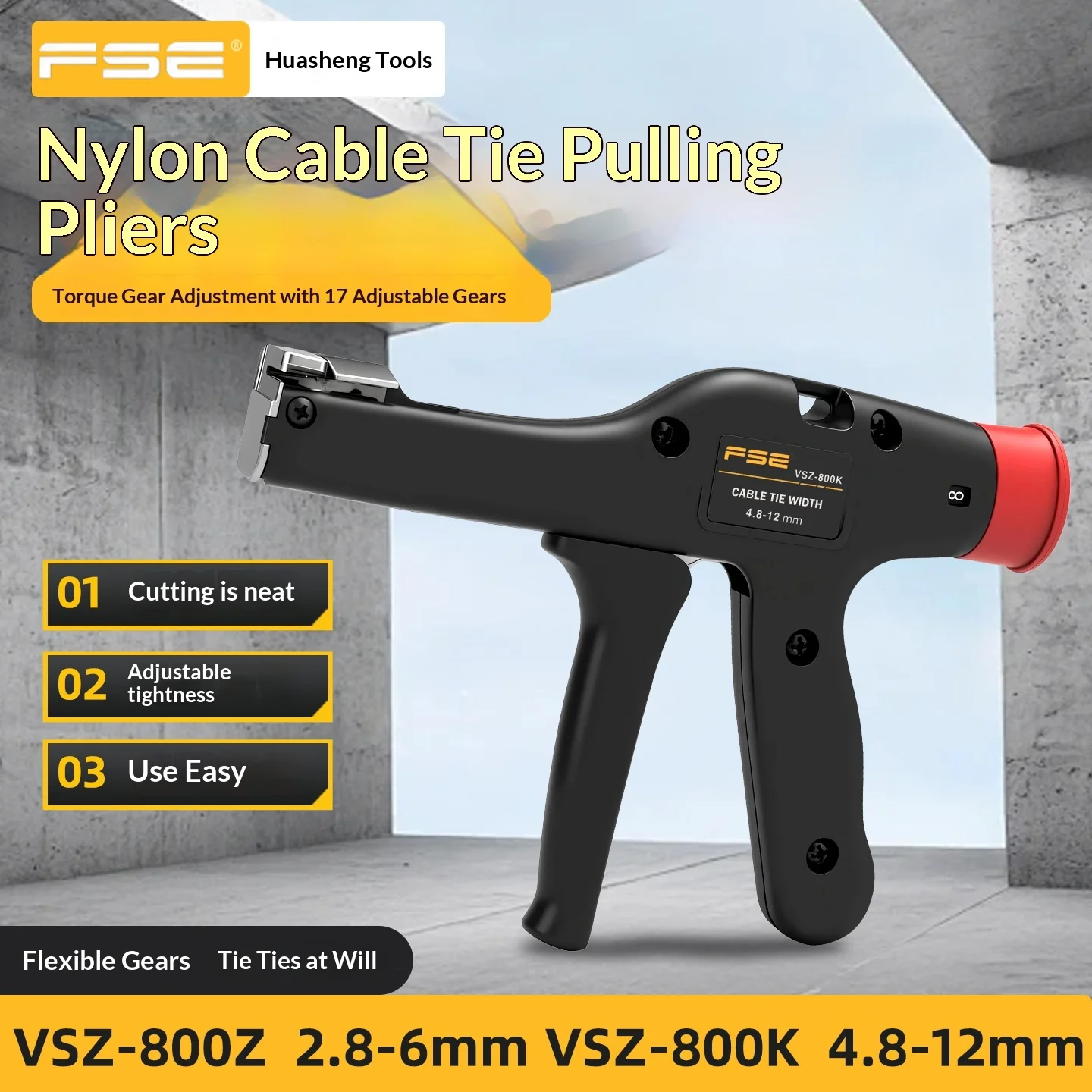 VSZ-800Z VSZ-800K Cable Tie Gun Nylon Zip Tie Tensioner Cutter Heavy Duty Hand Zip Tie Fastening Cutting Tool