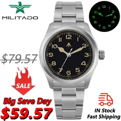 Militado ML08 Military Watch VH31 Quartz Movement Double Sapphire Crystal C3 BGW9 Luminous 10Bar Waterproof 38mm Vintage Watch