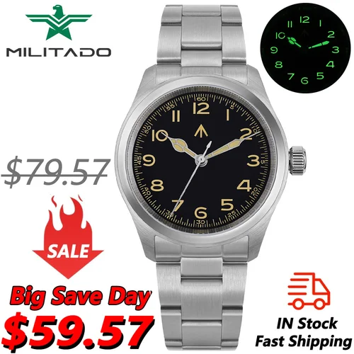 Reloj militar Militado ML08 VH31 movimiento de cuarzo doble cristal de zafiro C3 BGW9 luminoso 10Bar impermeable 38mm reloj Vintage