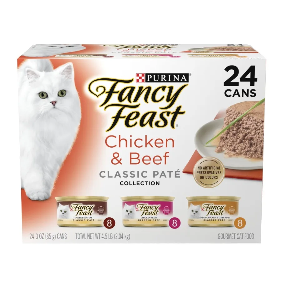 

Влажный корм для кошек Purina Classic Pate, курица и говядина, 3 унции, 24 банки в упаковке