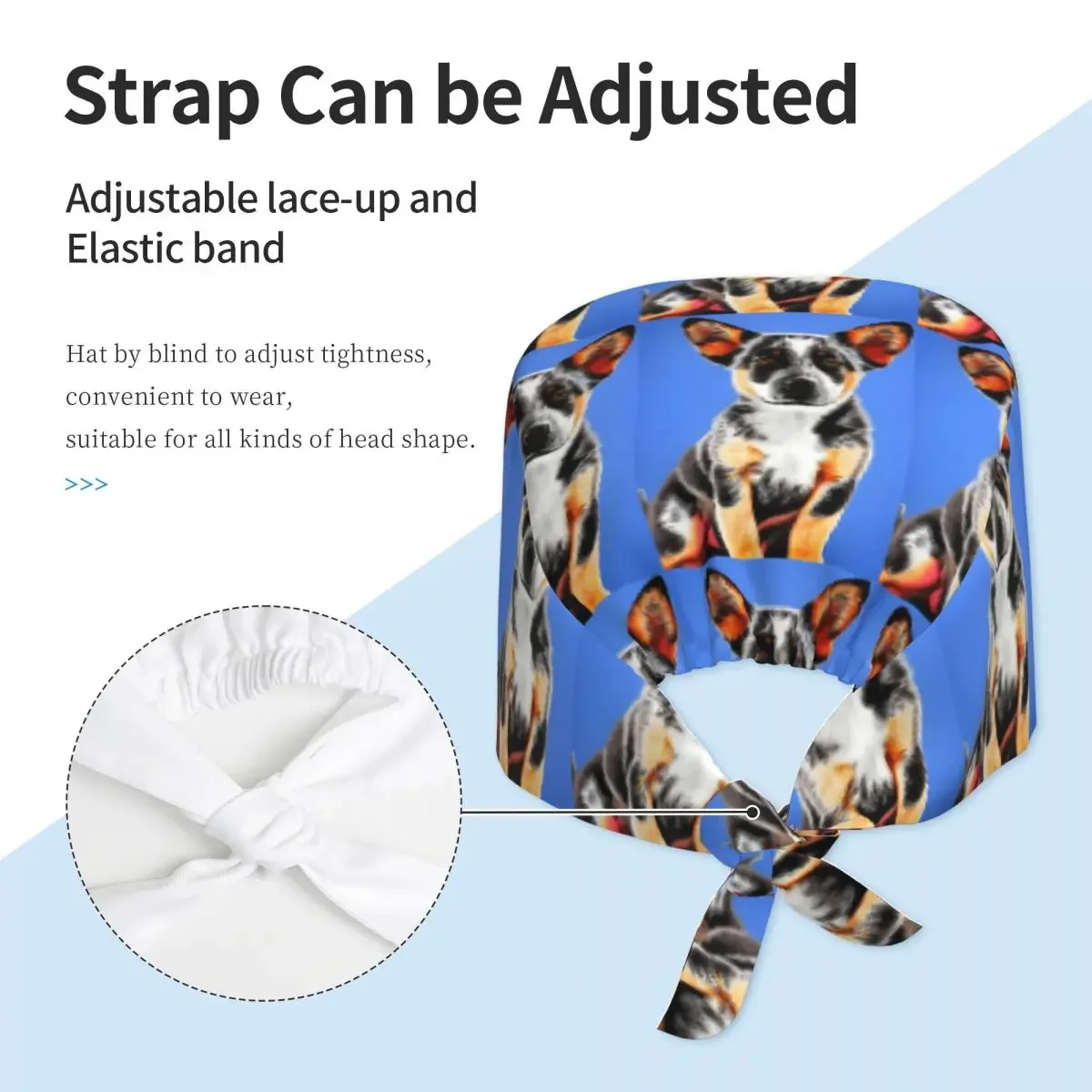 Cute Australian Cattle Dog Puppy Scrub Hat Doctor Working Surgical Cap Unisex Adjustable Nursing Caps for Dentist