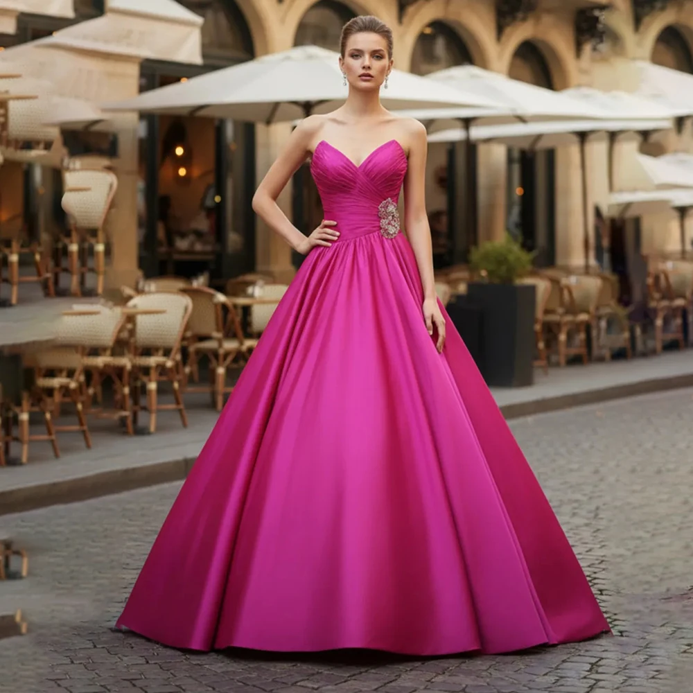 

Women's Formal Evening Gowns Strapless Sleeveless Pleated Appliques Evening Dresses Women Elegant Exquisite Cocktail Dresses