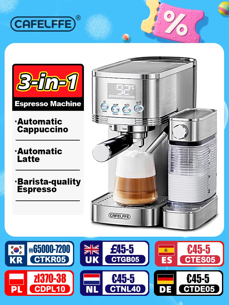 Cafelffe-cafetera automática 3 en 1, máquina de café para café, capuchino, Latte, totalmente automática, espuma de leche de acero inoxidable