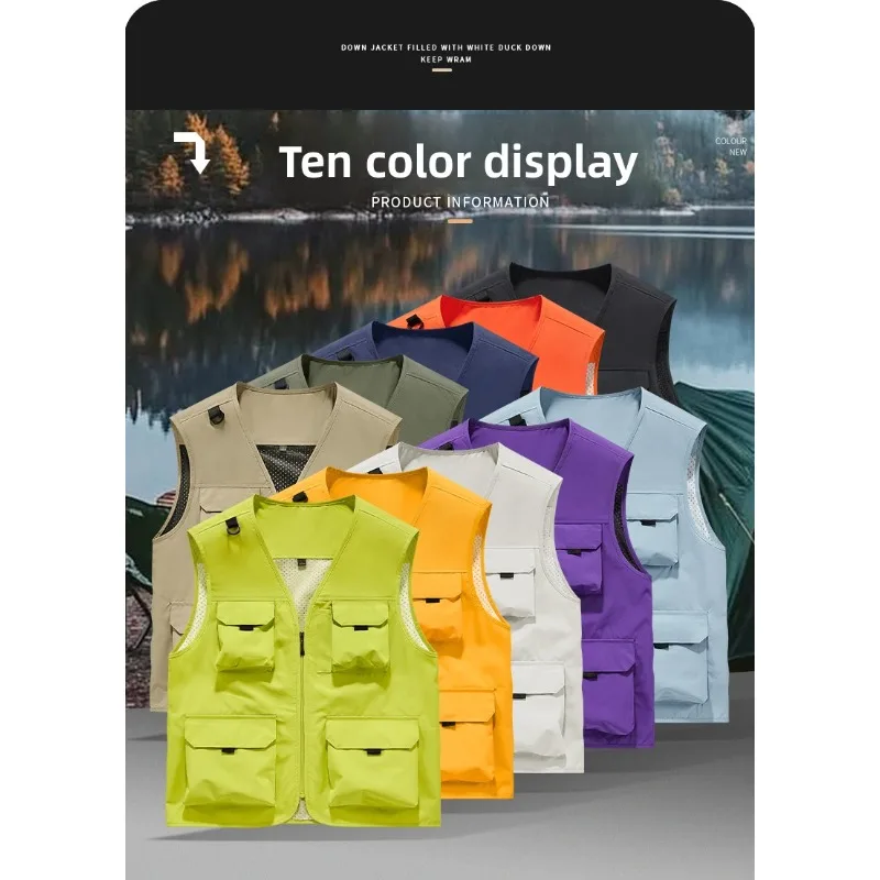 

Мужской повседневный ветрозащитный дышащий жилет без рукавов для активного отдыха, весенне-осенний модный повседневный универсальный жилет с несколькими карманами