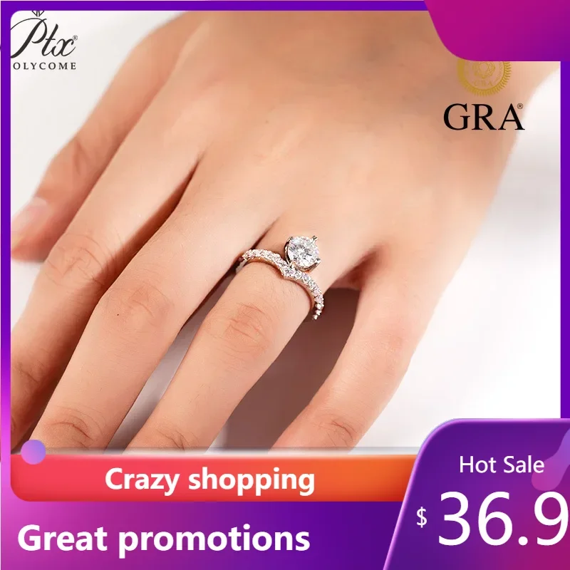 

PTX with GRA Moissanite Diamonds Engagement Ring 1CT D Color 925 Sterling Silver with White Gold Plated Rings Gift for Women