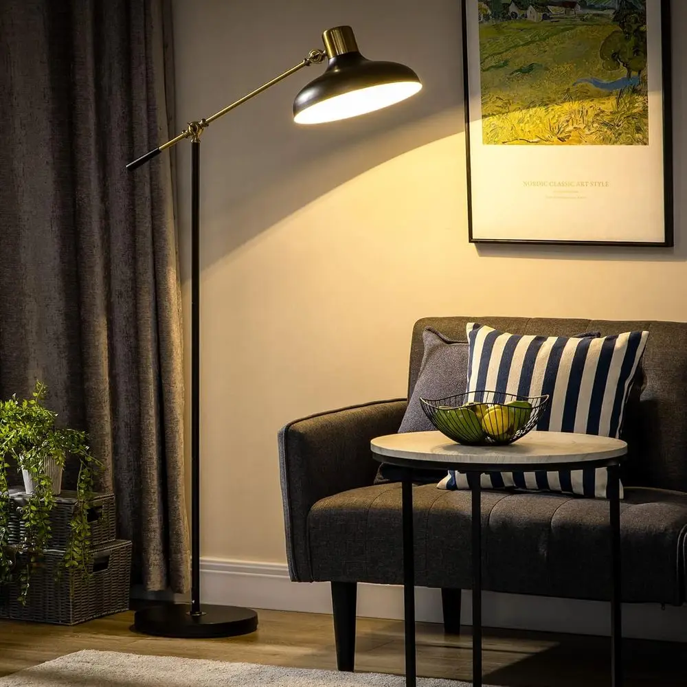 

Adjustable Floor Lamp for Living Room, Standing Lamp for Bedroom, with Balanced Arm, Height Adjustable, Tall Black and Gold (Bul