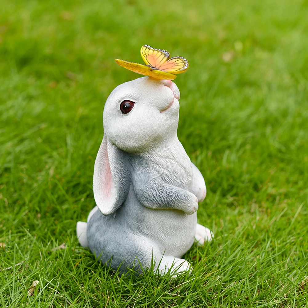 Solar Rabbit Light Solar Bunny Decorative Light Waterproof Rabbits Sculptures Light Resin Cartoon for Patio Lawn Courtyard