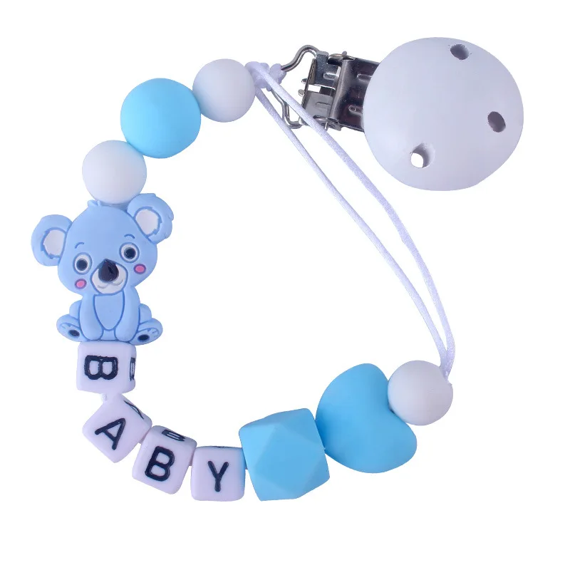 Free Personalized Name Baby Pacifier Chains Anti-Drop Silicone Koala Infant Pacifier Clips Holder Teething Toy Newborn Chew Gift