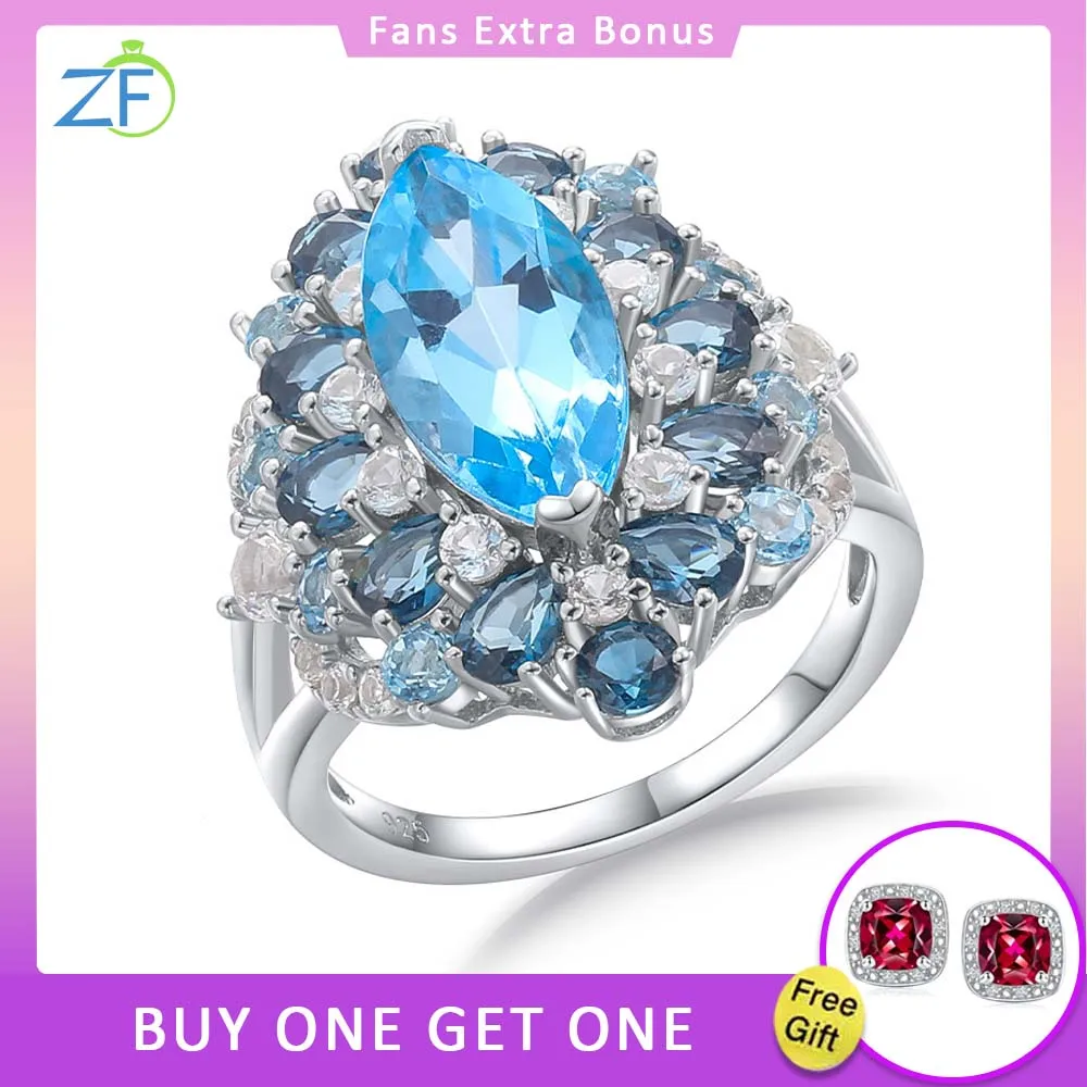 

GZ ZONGFA Original 925 Sterling Silver Ring for Women Natural Amethyst Mixed Gemstone 5.1 Carats Elegant Party Fine Jewelry