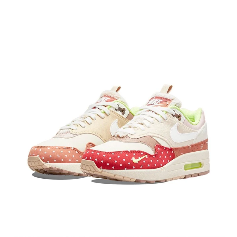 Nike-zapatillas de correr Air Max 1 prm para mujer, calzado deportivo resistente al desgaste, con absorción de impactos, color caqui y rojo,