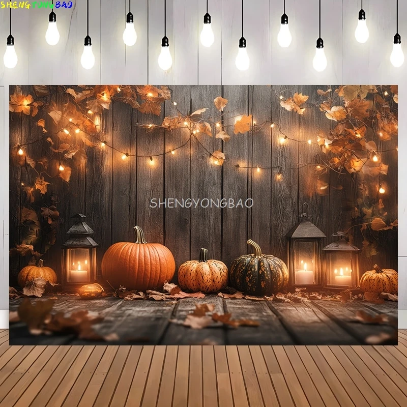 Halloween Day Autumnal Pumpkins Photography Backdrops Props Maple Leaf Scarecrow Farm Harvest Thanksgiving Background RR-17