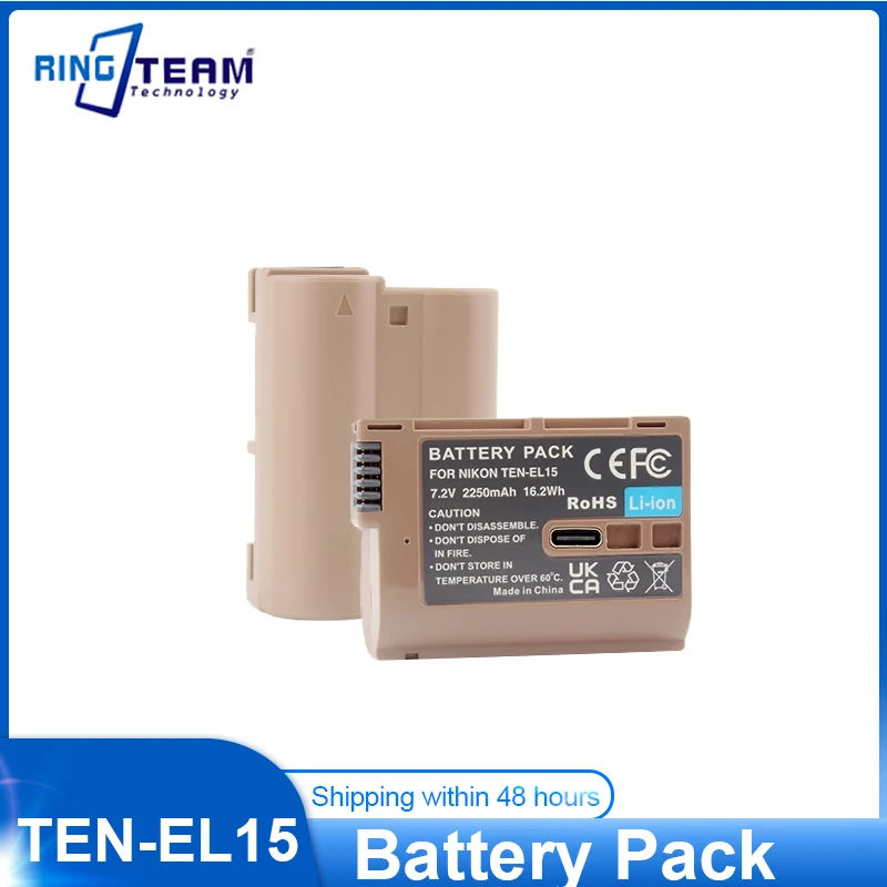 2250mAh EN-EL15C EN-EL15 Battery Battery with Type-C Input Port for Nikon Z5 Z6 Z6 II Z7 Z7II D600 D610 D600E D800 D810