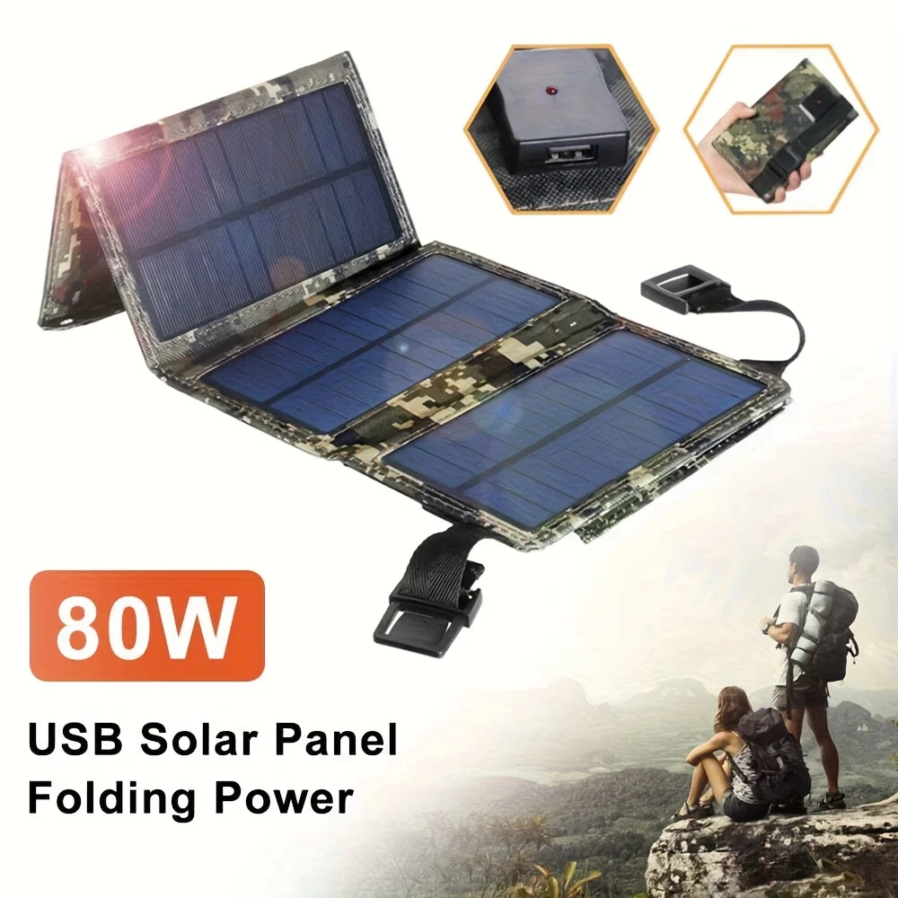 [Solar Panel] 80W Portable Folding Solar Panel | Ideal for Outdoor Trips, Hiking And Camping with USB Port - Charges Cell Phones view 2