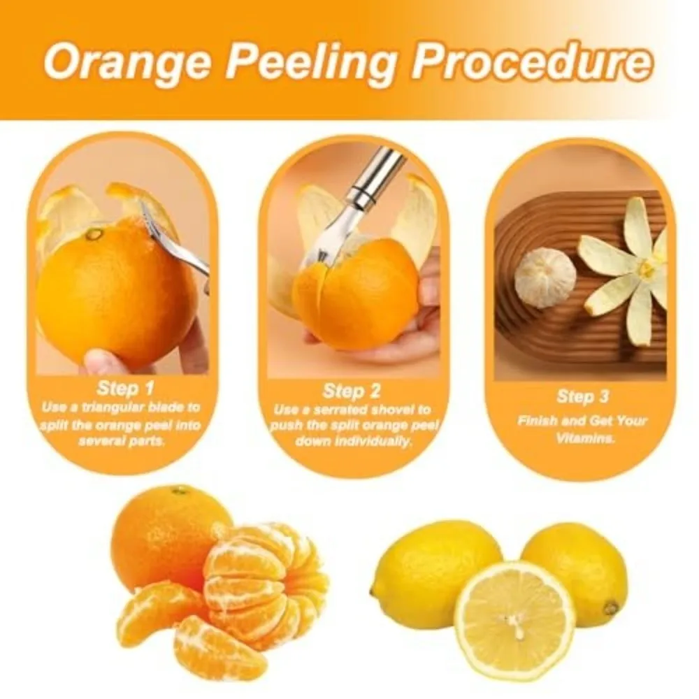 

Овощечистка для апельсинов из нержавеющей стали, ручная нарезка для цитрусовых с длинной ручкой, многофункциональный, легко очищаемый инструмент для очистки фруктов, бытовой инструмент