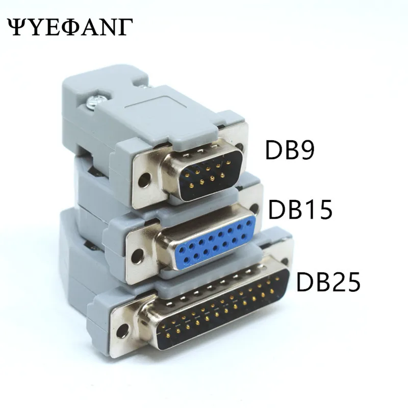 1Set RS232 Serial Port Connectors Female/Male Socket + Shell Plastic Plug Connector 9/15/25/37pin COM Socket Adapter New