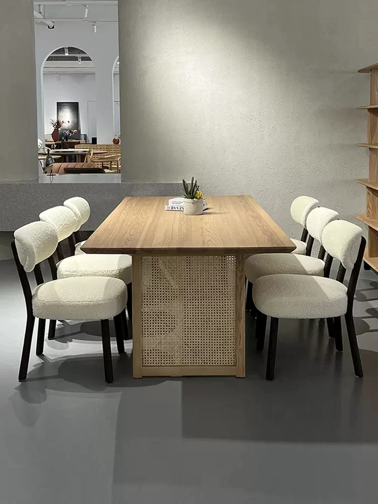 Rattan craft solid wood dining table designer restaurant home rectangular dining table