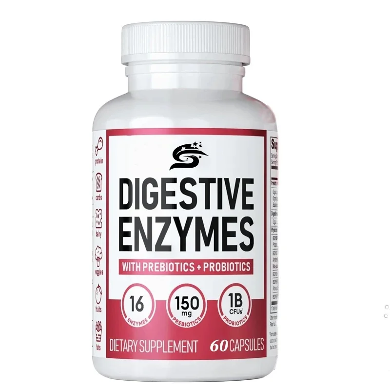 Digestive Enzyme 60 Capsules - Various Enzymes Organic Probiotics Probiotics Digestive Intestinal Abdominal Distension