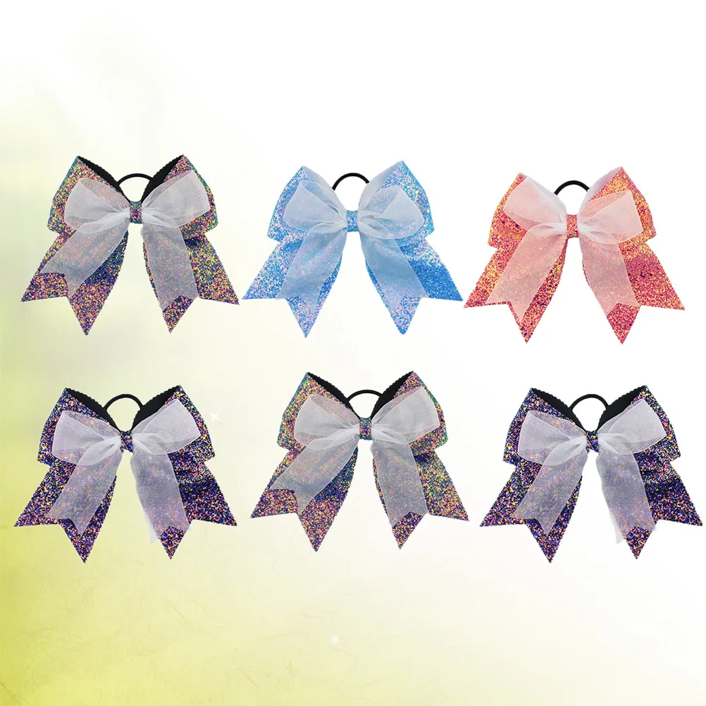 

6Pcs Bright Bowknot Hair Rings Sequin Children Hair Bands for Toddlers Easy Wear Cute Design Gift for Little Girls Daily Wear