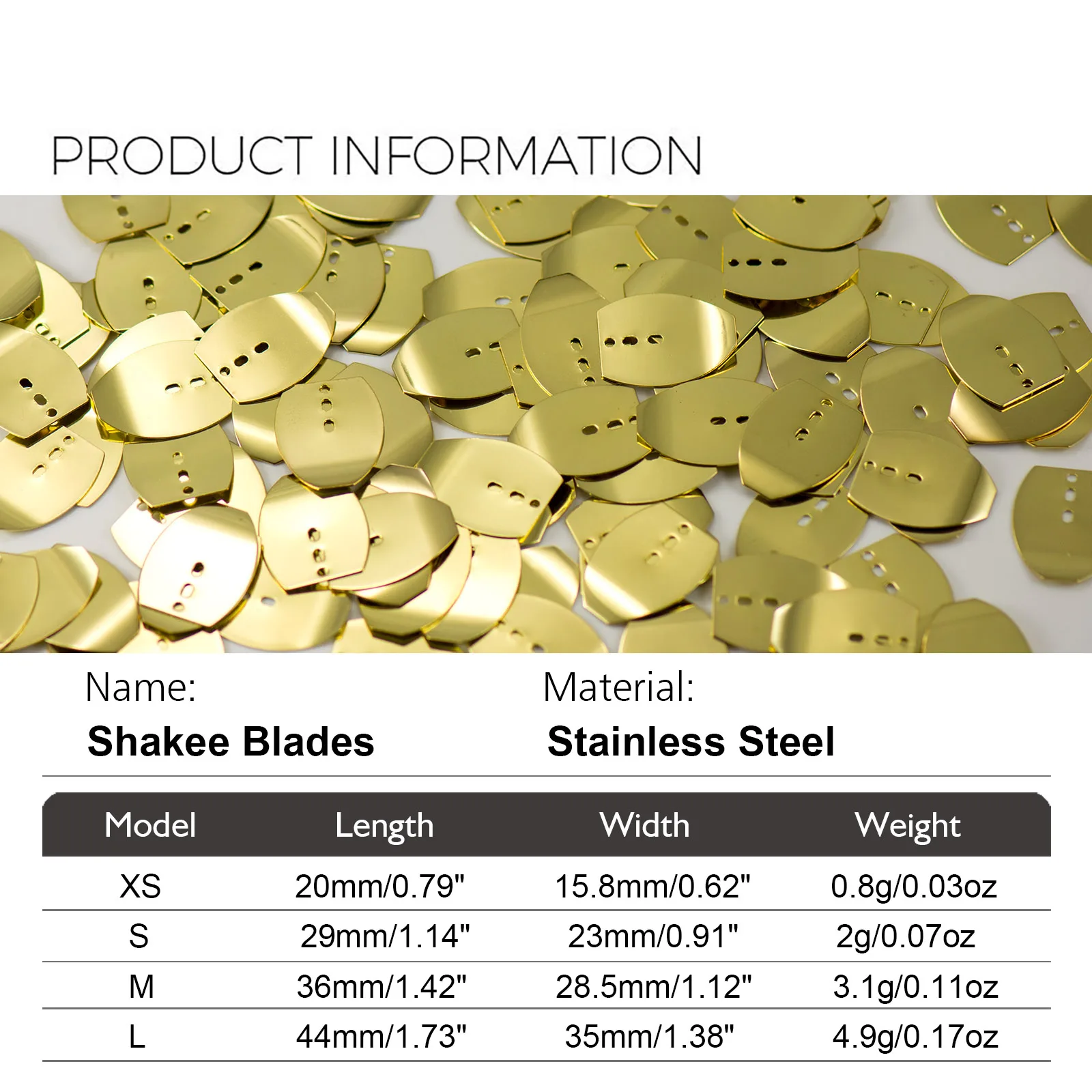 COUNTBASS 50pcs 4 Sizes Swim Jig Blade, Stainless Steel Blade, DIY Vibration Jigs, Casting Wobble fishing Jig Lure