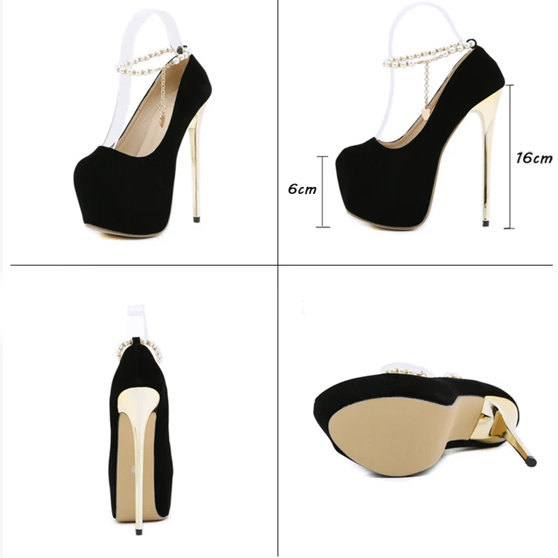 Sexy Pumps Wedding Women Fetish Shoes High Heel Stripper Flock Pumps 16 Cm Zapatos Mujer Platform Black Tacones Mujer Nightclub