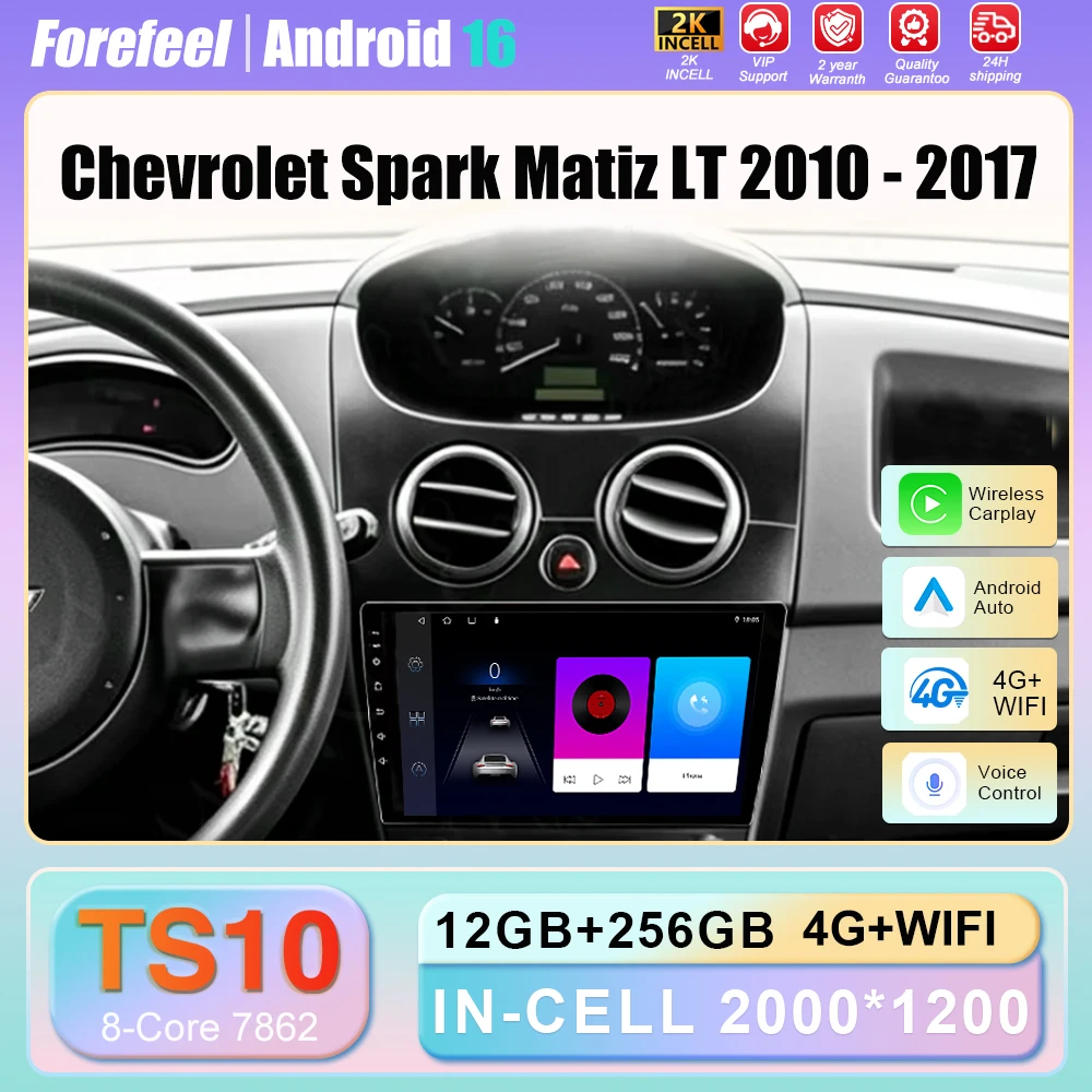 5G WIFI Android 16 For Chevrolet Spark Matiz LT 2010 - 2017 Multimedia Car Radio Head Unit Video Player GPS CarPlay Auto Stereo