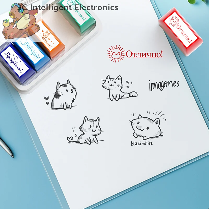 Graded Classroom Stamps Parent Signature Teacher Auto-Refilling Stamp Set Homework Teacher Supplies With Storage Tray