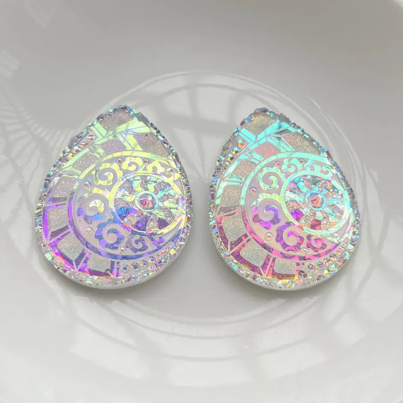 New universe 30*40mm teardrop heart resin Gem Cabochon Flat back sewn rhinestone raw beaded earrings 6 pieces /lot