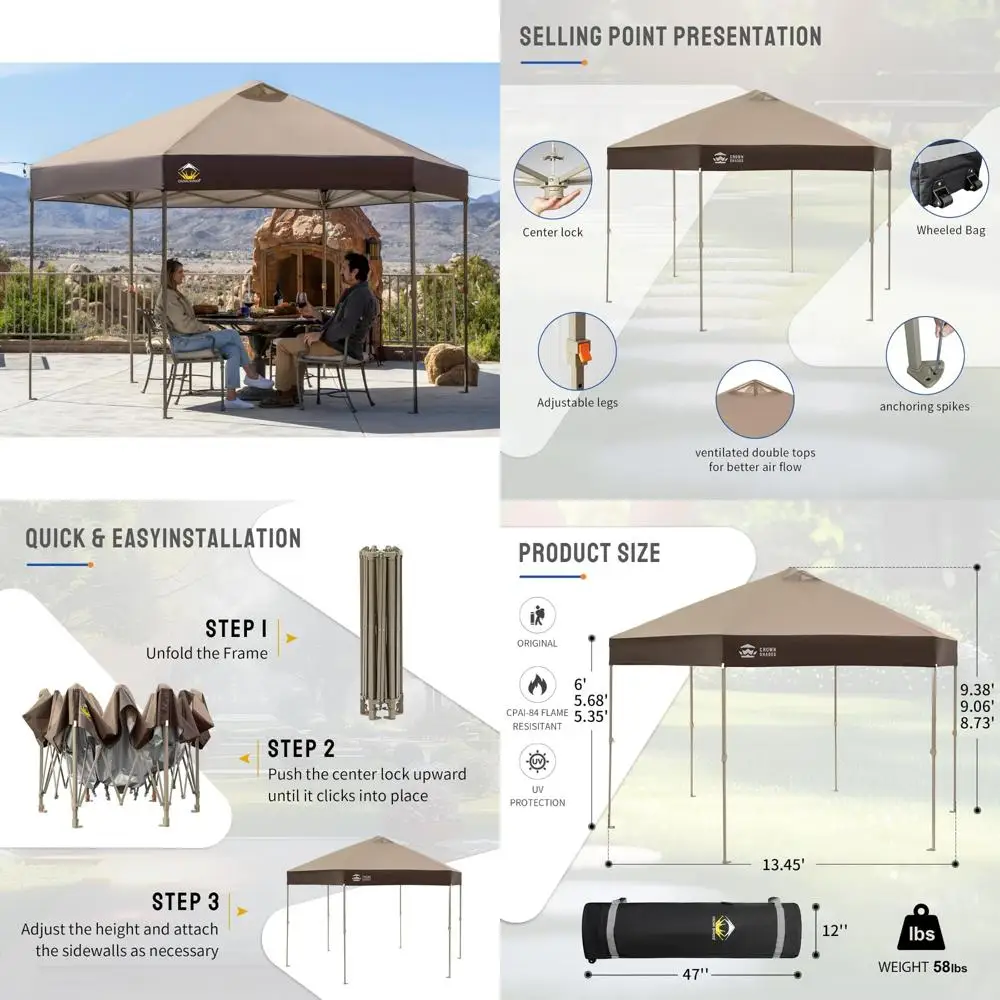 

Portable 6-Sided Gazebo with Center Lock, Easy Setup, UV-Resistant 300D Silver-Coated Fabric, 14x14 Feet Outdoor Shelter