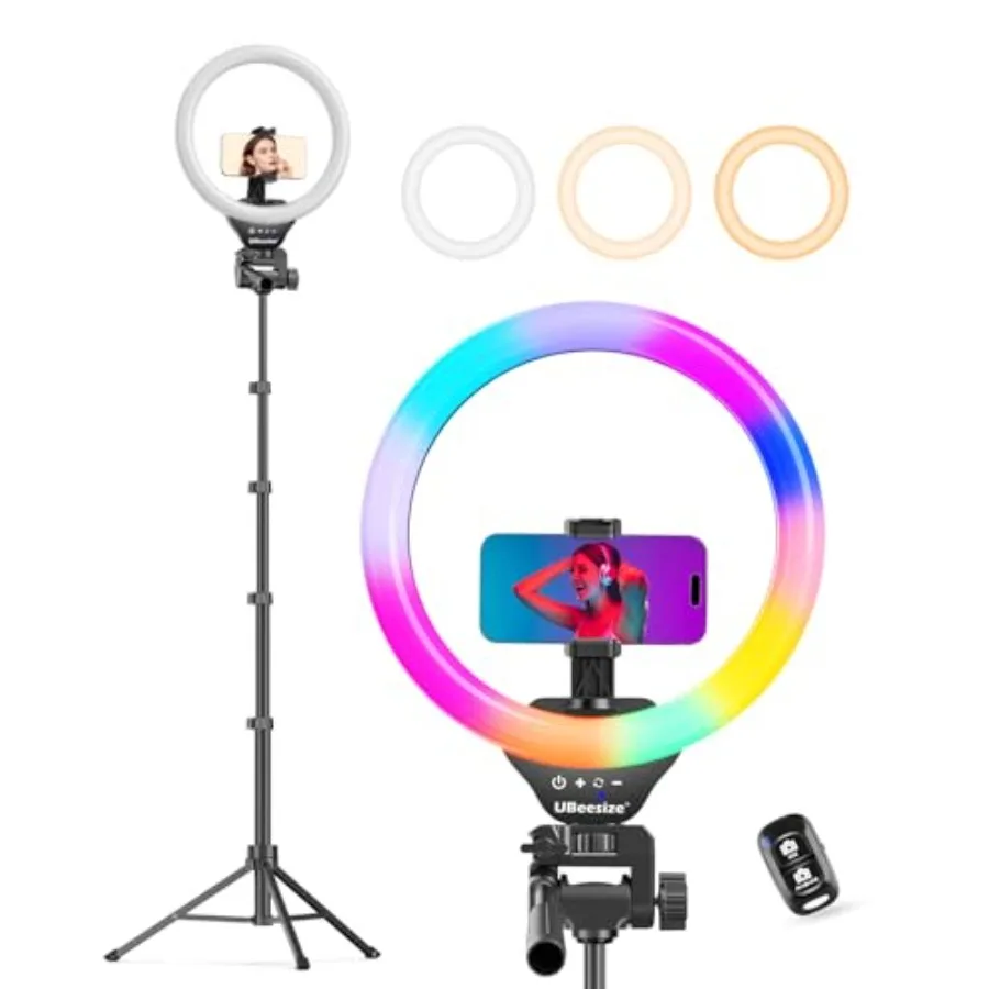 

12'' LED RGB Ring Light with 62'' Tripod Stand, Selfie Ring Light for Video Recording, Live Streaming, TikTok and YouTube, Comp