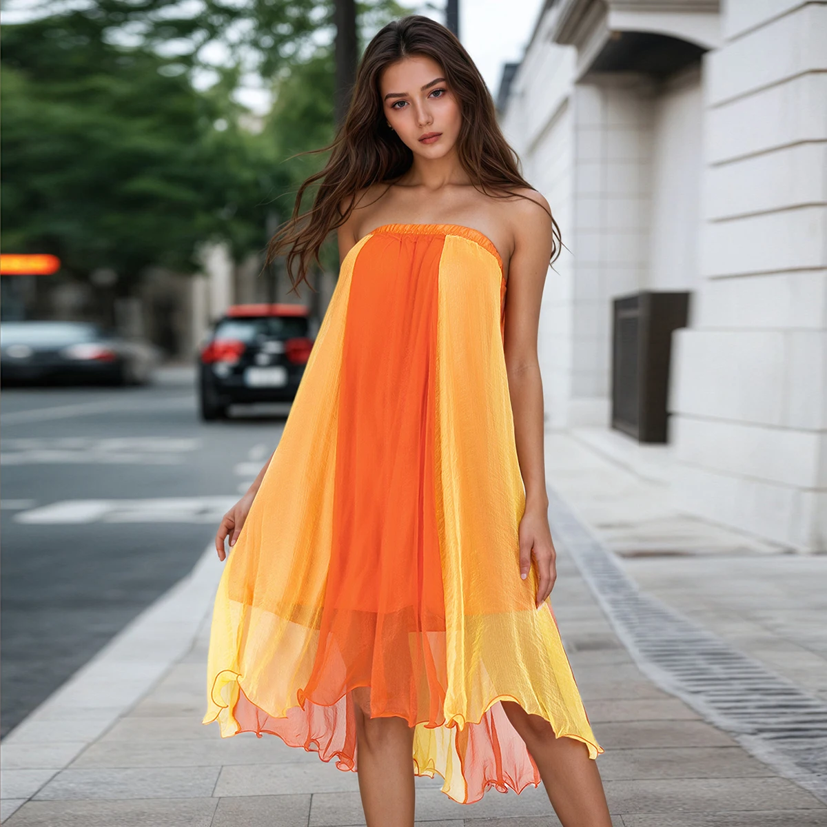 Summer Two-in-One Patchwork Casual Strappy Colorblock Off-Shoulder Resort Dress
