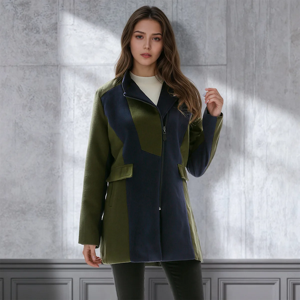 

Women's Slim-fit Woolen Coat with Collar Color-matching Elegant Long-sleeved European And American Style