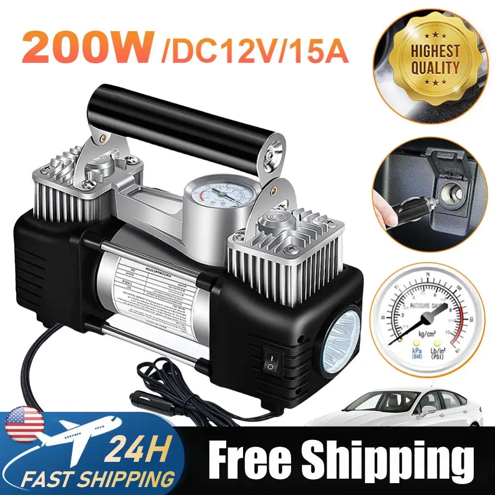 

Автомобильный компрессор для грузовиков, сверхмощный двухцилиндровый насос для накачки шин 12В 150PSI, электрический автомобильный насос для подкачки шин, автомобильный насос для накачки.