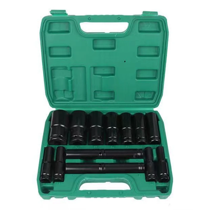 Impact Socket Set 1/2 Drive -15PCS-Metric Size (10-32Mm) Sockets 6 Point Hex Design Durable