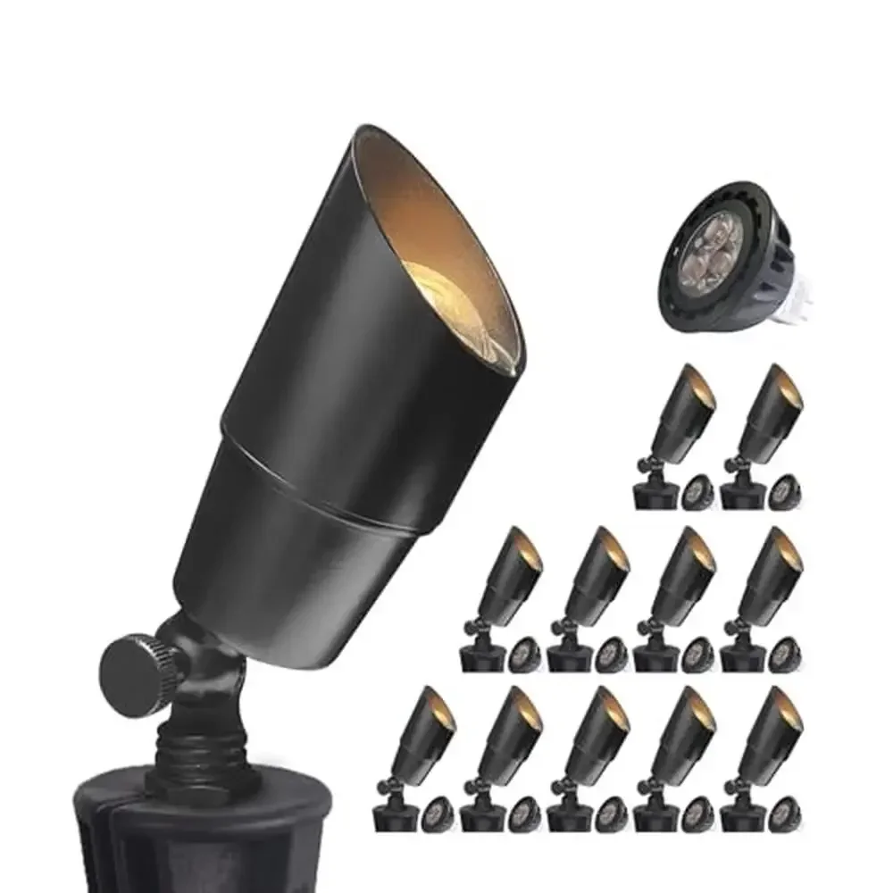 Brass Low Voltage Landscape Spotlight 12-Pack W/5W Aluminum Housing MR16 LED Bulb 2700K 450LM CRI85 12V AC/DC Outdoor Black