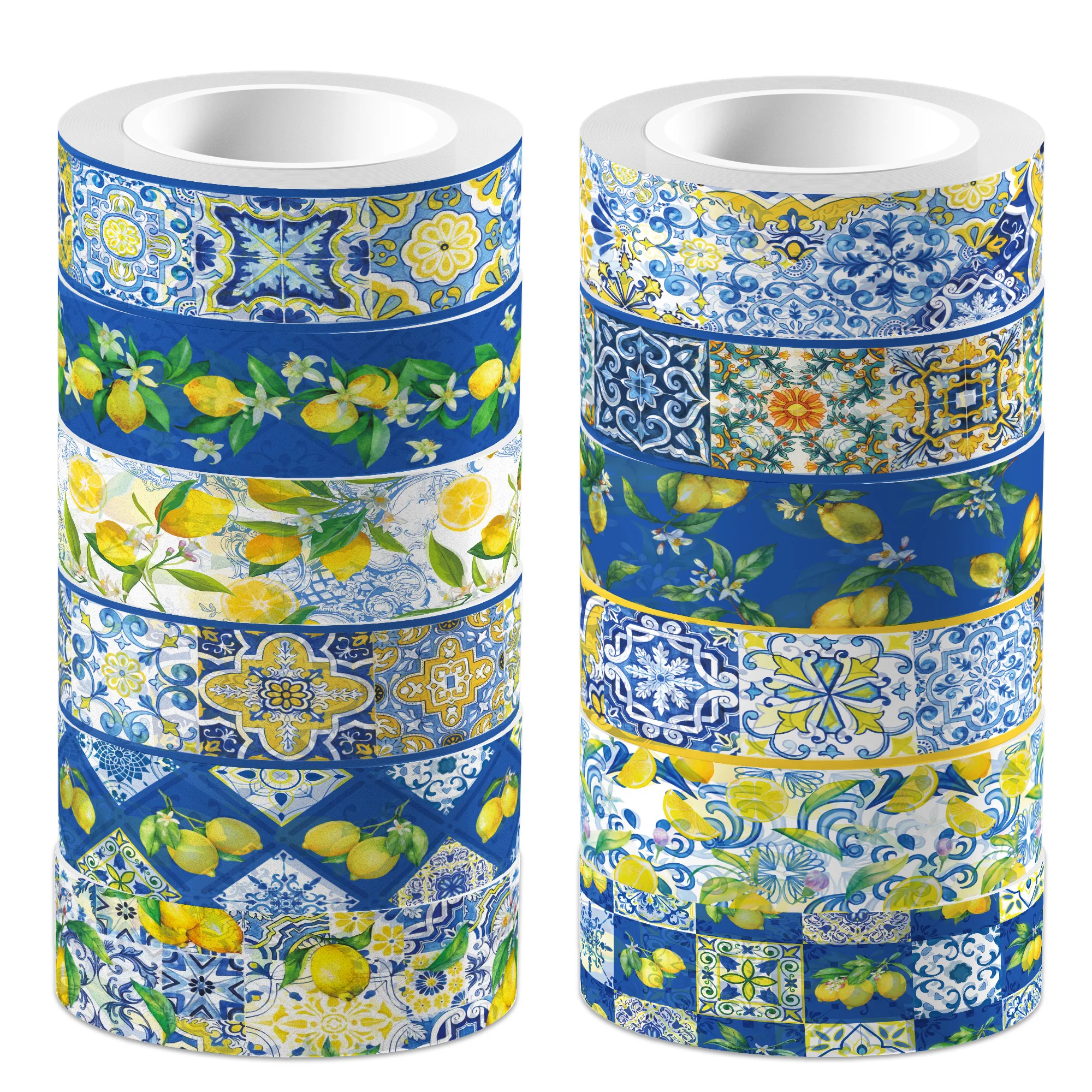 

12Rolls Lemon Washi Tape Blue Tiles Printed Decorative Masking Tapes Summer Fruits Adhesive Stickers for Diary Album A3022