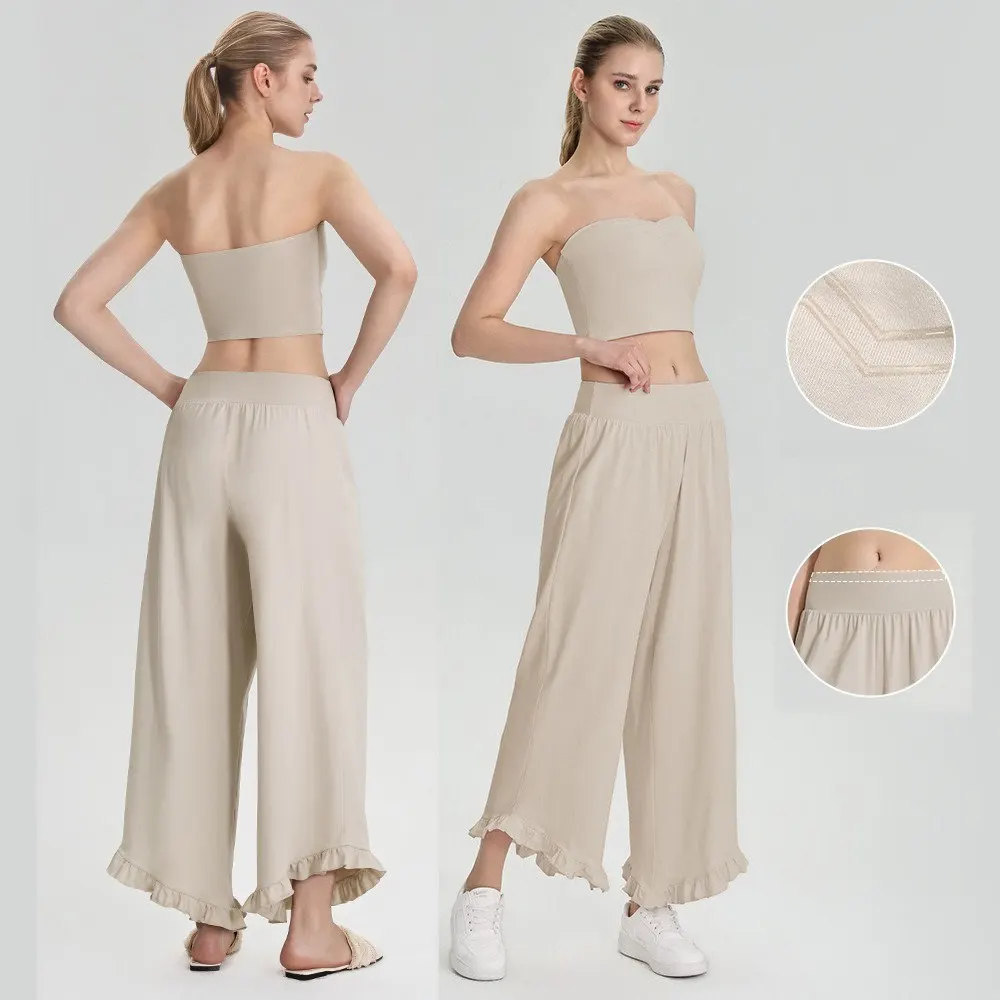 

Women Summer 2Pcs Yoga Set Non-slip Bandeau Tank Top & Loose Wide Leg Pants Casual Fitness Workout Outfit