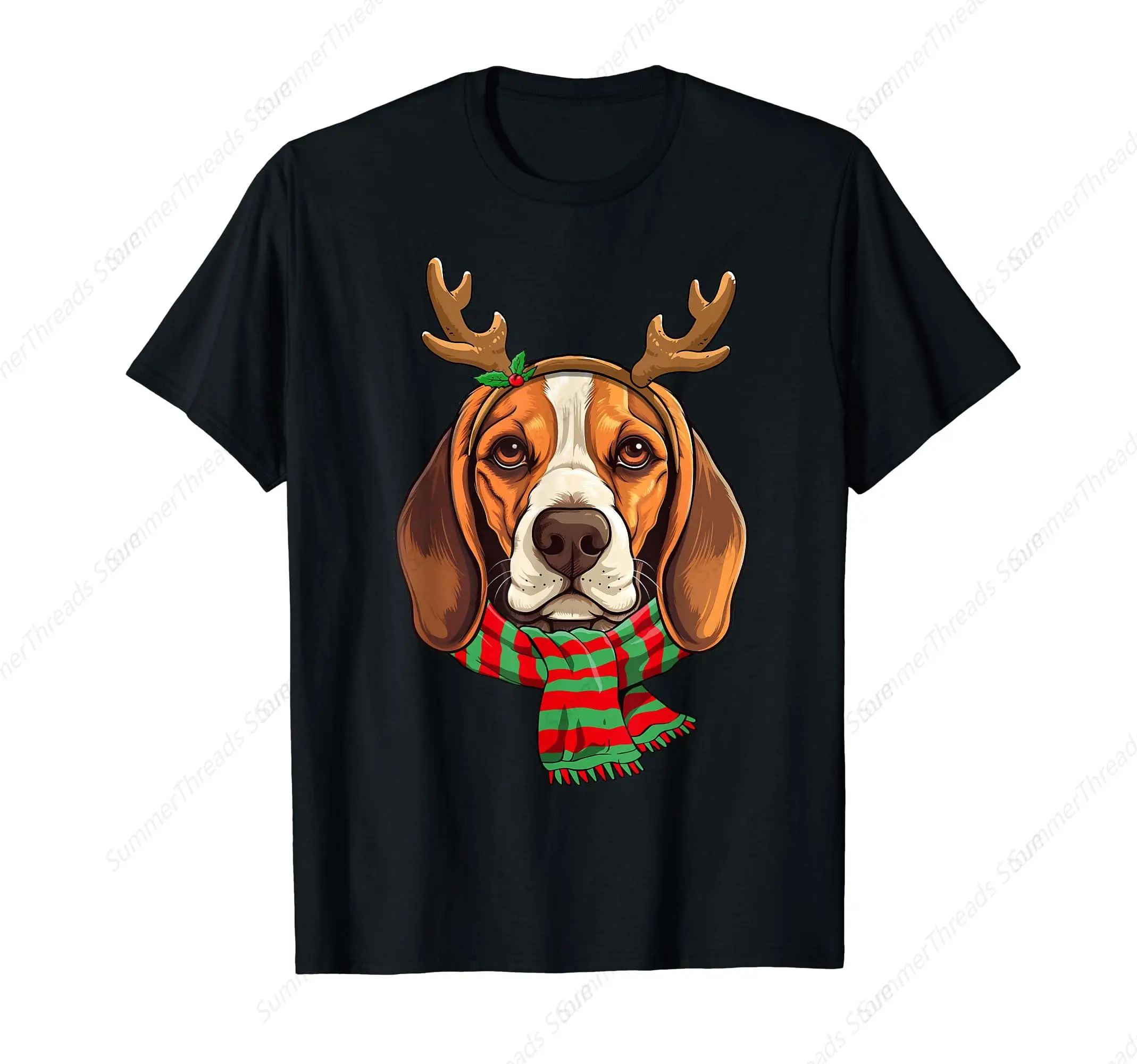 Beagle Dog Christmas Reindeer Santa Hat Funny Xmas T-Shirt