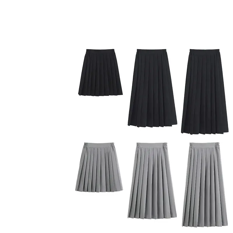 Japanese School Uniforms for Girls Solid Color Pleated Suit Black Grey High School Student Girls Academy Style Bottoms