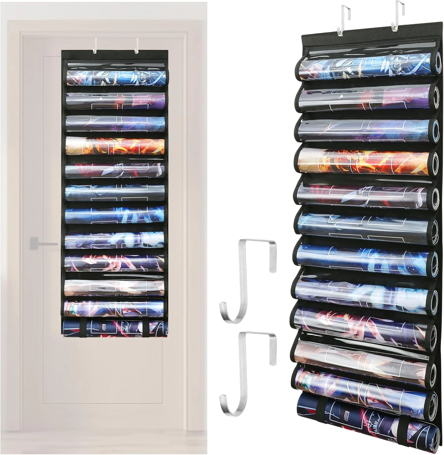 Spielmatte-Halter - Tragbares Organizer-Rack für TCG/RPG-Matten, Kompakte Aufbewahrungslösung für MTG & Sammelspielmatten mit 2 Haken