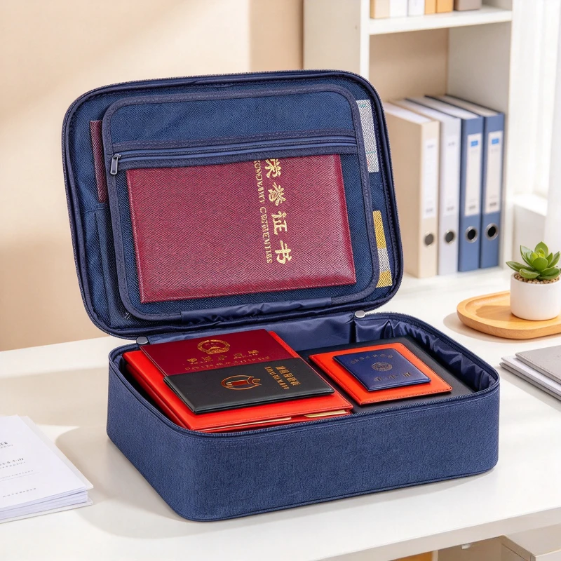 Double Layer Document Bag with Splash Resistant Fabric and Shock Protection Navy Blue File Organizer for Carrying Papers