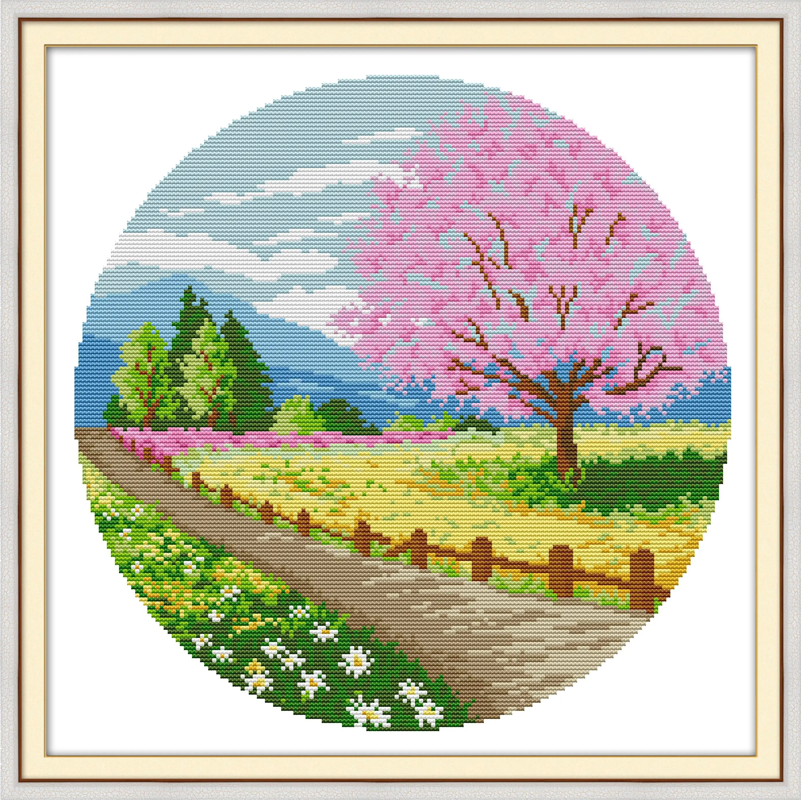 

Soulgift News Набор для вышивки крестом с предварительной печатью, штампованная ткань Аида с нитками DMC, набор для вышивания - Four Seasons - Весна