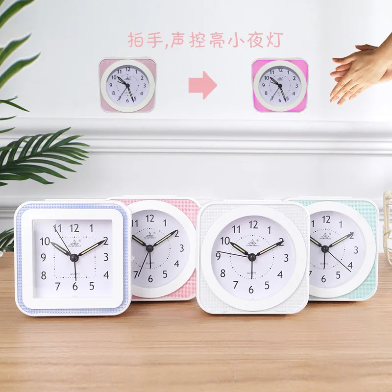 

Square Round Alarm Clock Voice Control Night Light Children's Clock Bedside Clock Fashion Ins Style Clock Installation Battery
