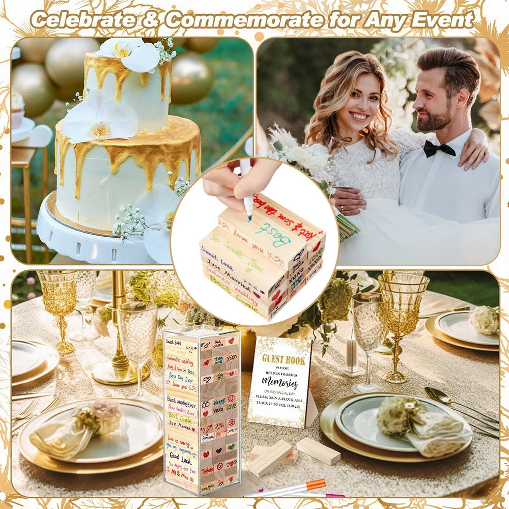 

80Pcs Wedding Guest Book Alternative Wooden Block Guest Book for Wedding in Bridal Wooden Block Bridal Shower Game for Sign in