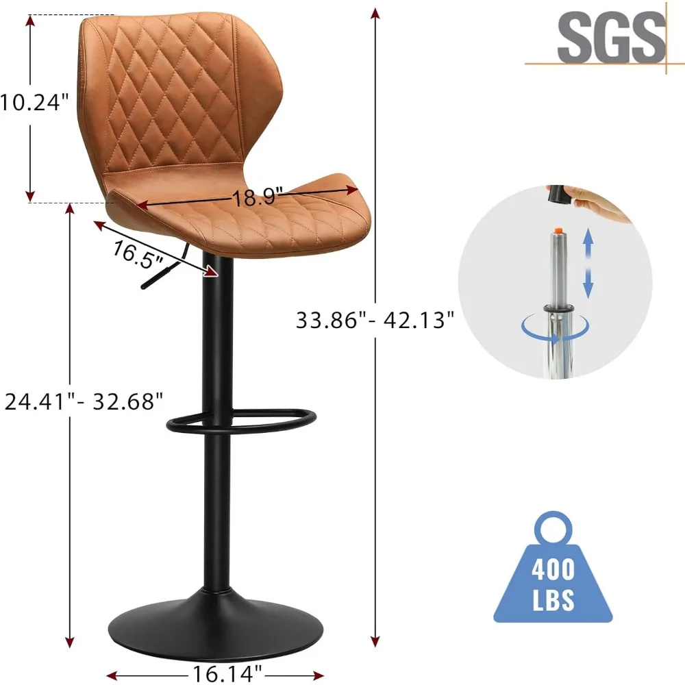 Leather Bar Stools, Breakfast Bar Stools, Swivel Adjustable Bar Chairs for Kitchens