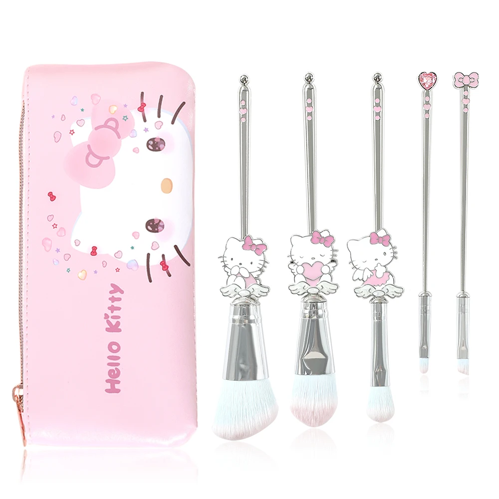 5-piece set of Hello Kitty makeup brushes, super soft cartoon cute angel series, pink and silver optional love Hello Kitty makeu