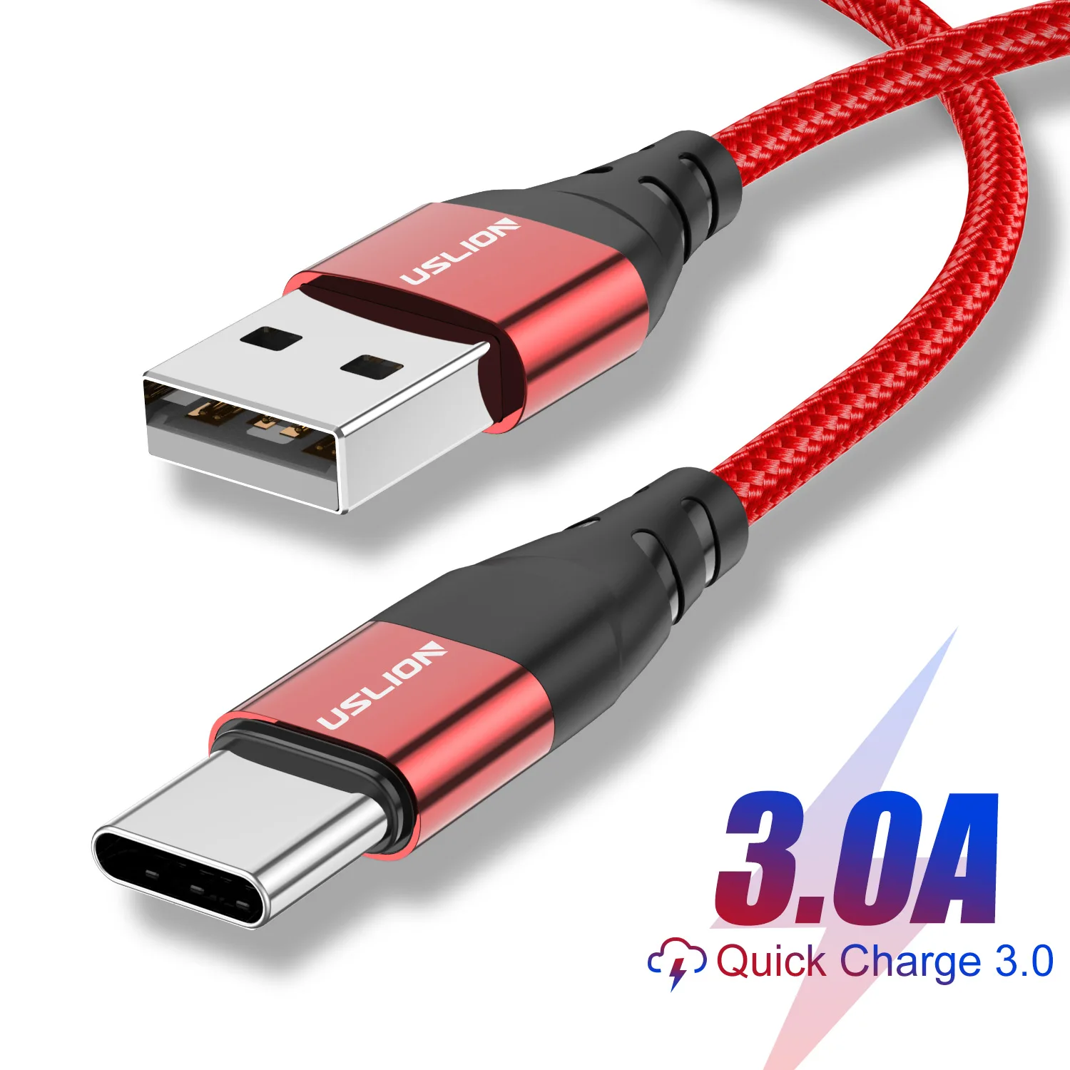 USLION USB Type C Cable 3A Fast Charging Type-c Data Cord Charger USB C For Samsung Huawei Xiaomi Nylon Charging USB C Cables