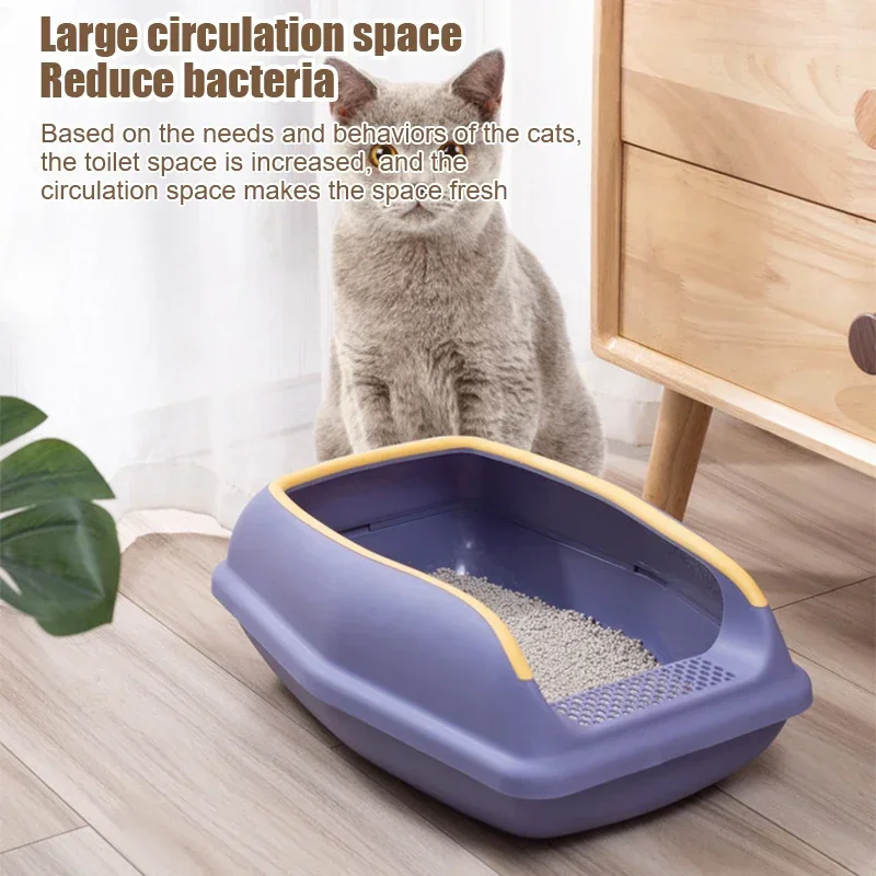 Large Capacity Cat Litter Box Semi-closed Plastic Sand Box For Cats Pet Toilet Anti Splash Cat Tray Cleaning Bath Basin Supplies