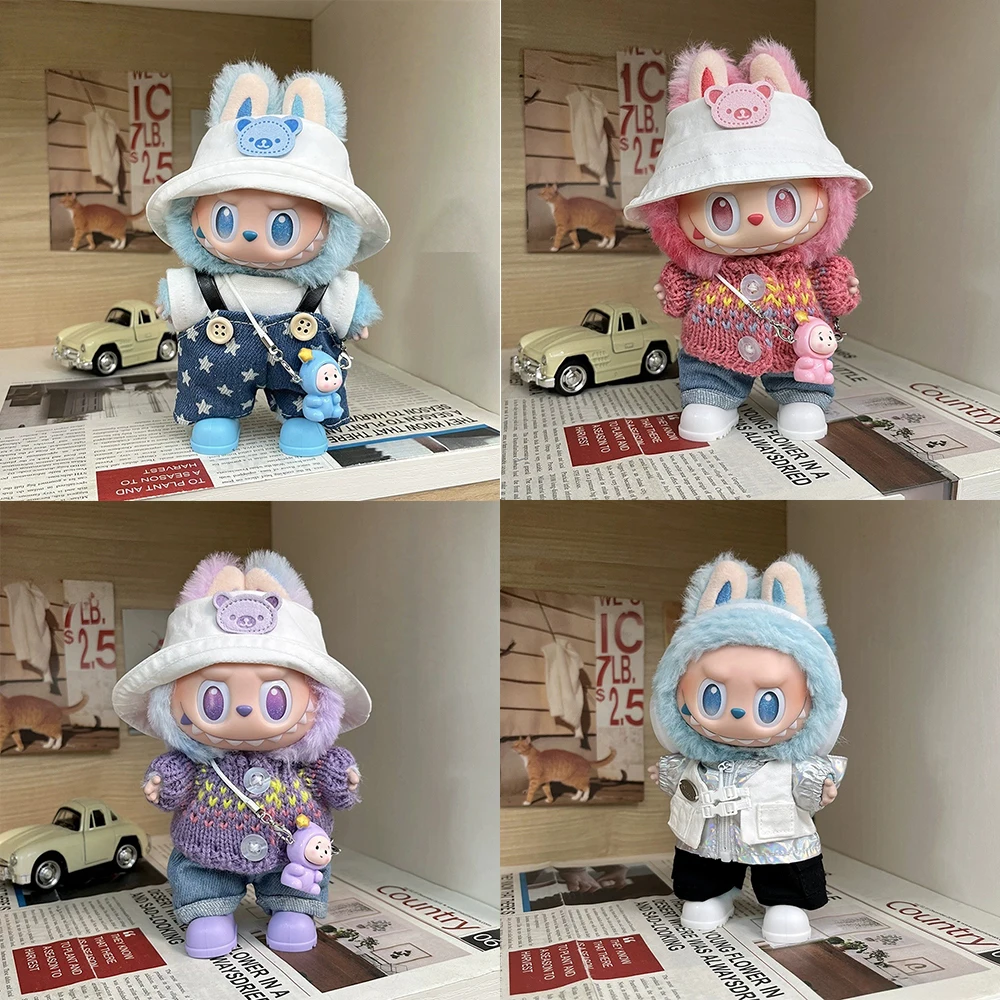 For Labubu V1 V2 V3 Clothes Vinyl Baby Clothes Lucky Loyalty Trendy Cool Strap Pants Diy Accessories Gift Customization Doll
