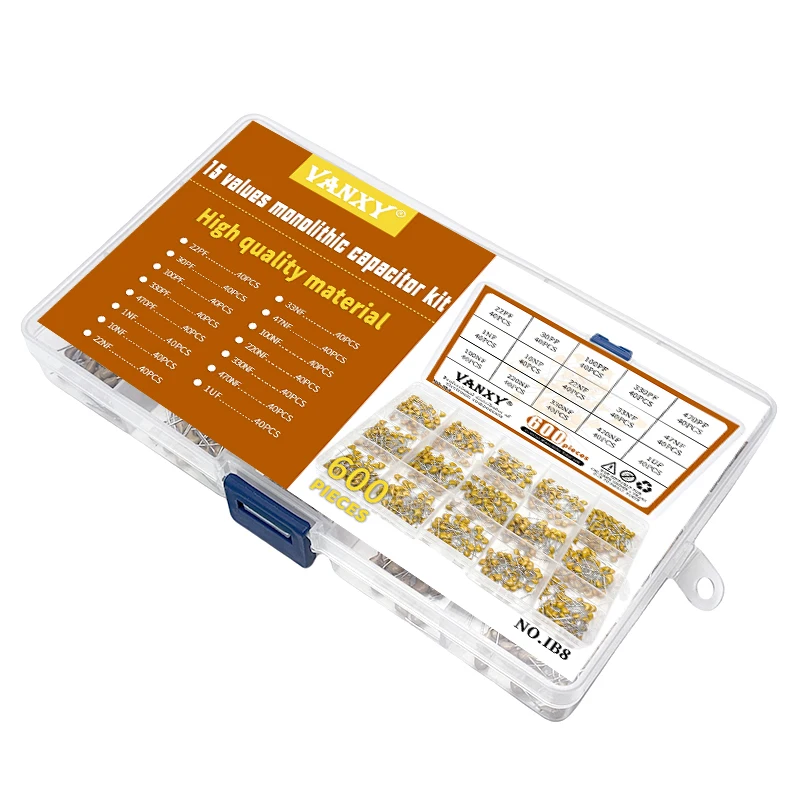 300 Stück Keramikkondensator-Set – 30 Werte Von 10pF Bis 10µF, 50V, In Einzelgitterbox, Sortiert Und Beschriftet