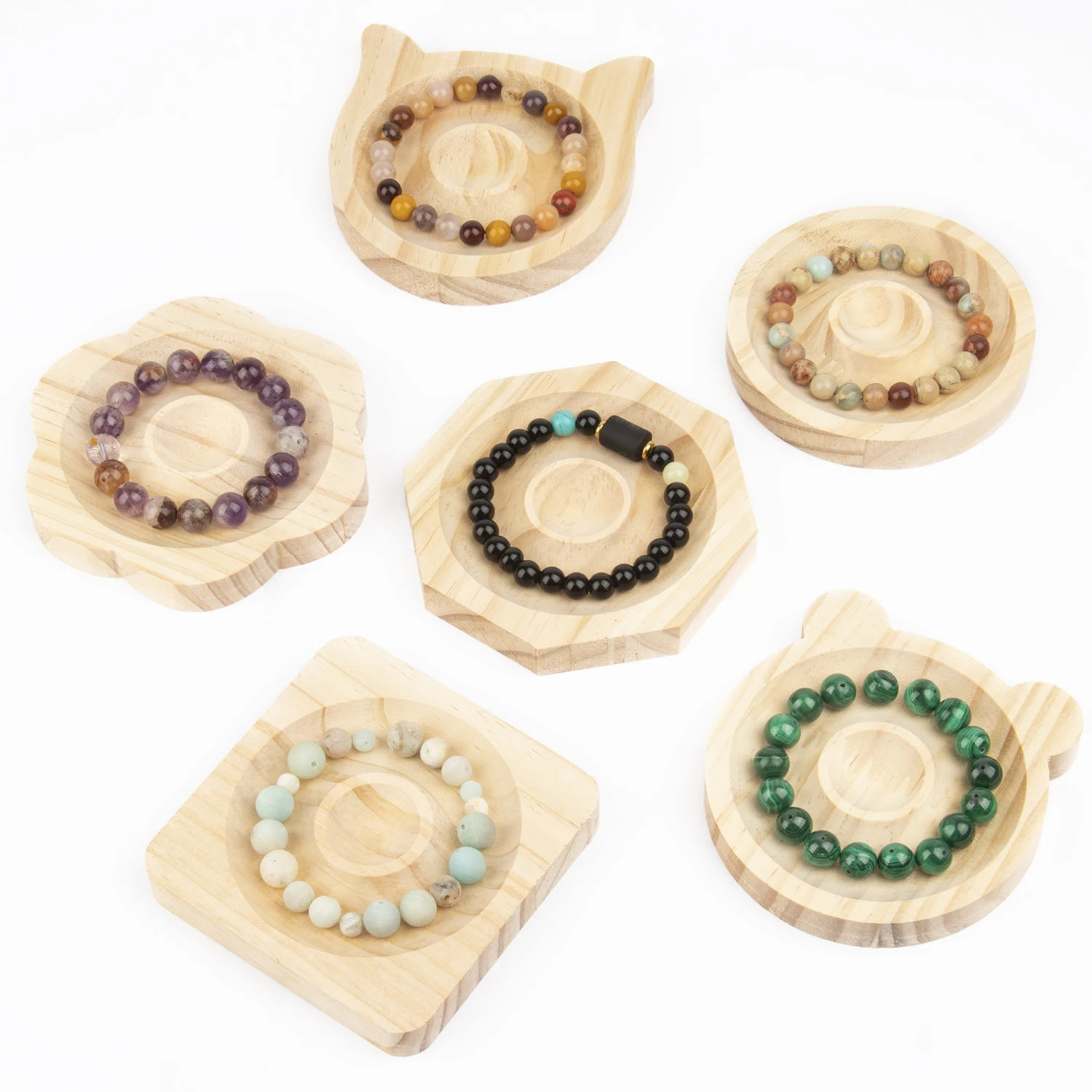 Bandeja De Madeira Placa De Exposição, Design De Bambu, Gato, Urso, Flor, Forma De Octângulo, Orelha, Prego, Ornamento, Base De Armazenamento, Colar, Pulseira, Pingente